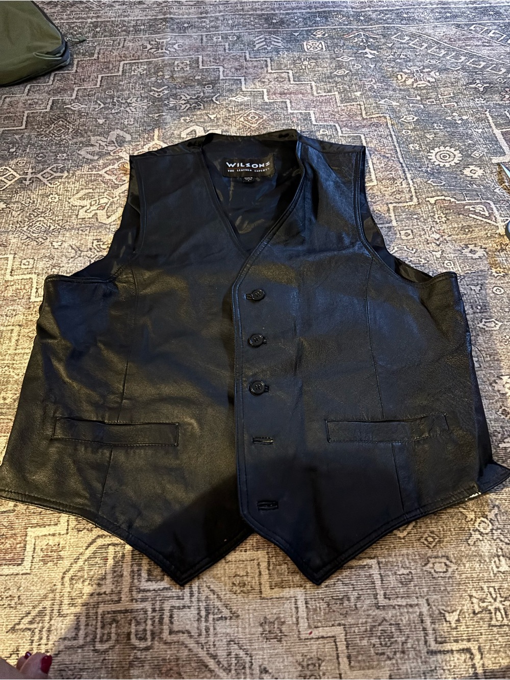 Wilson Black Leather Button-Front Vest